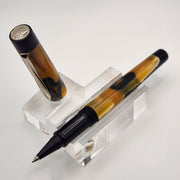 “Bexley Amber & Black” - Mercury Convertible Pocket Fountain Pen / Rollerball with clip - DaveDollarCustomPens