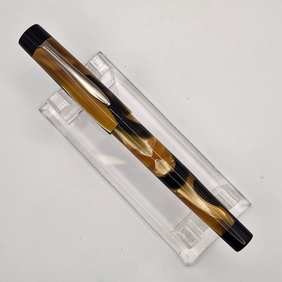 “Bexley Amber & Black” - Mercury Convertible Pocket Fountain Pen / Rollerball with clip - DaveDollarCustomPens