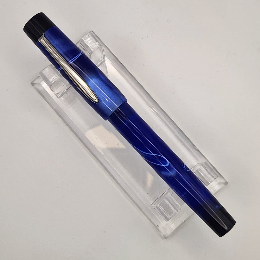 “Blue with White Swirl” - Mercury Convertible Pocket Fountain Pen / Rollerball with clip - DaveDollarCustomPens