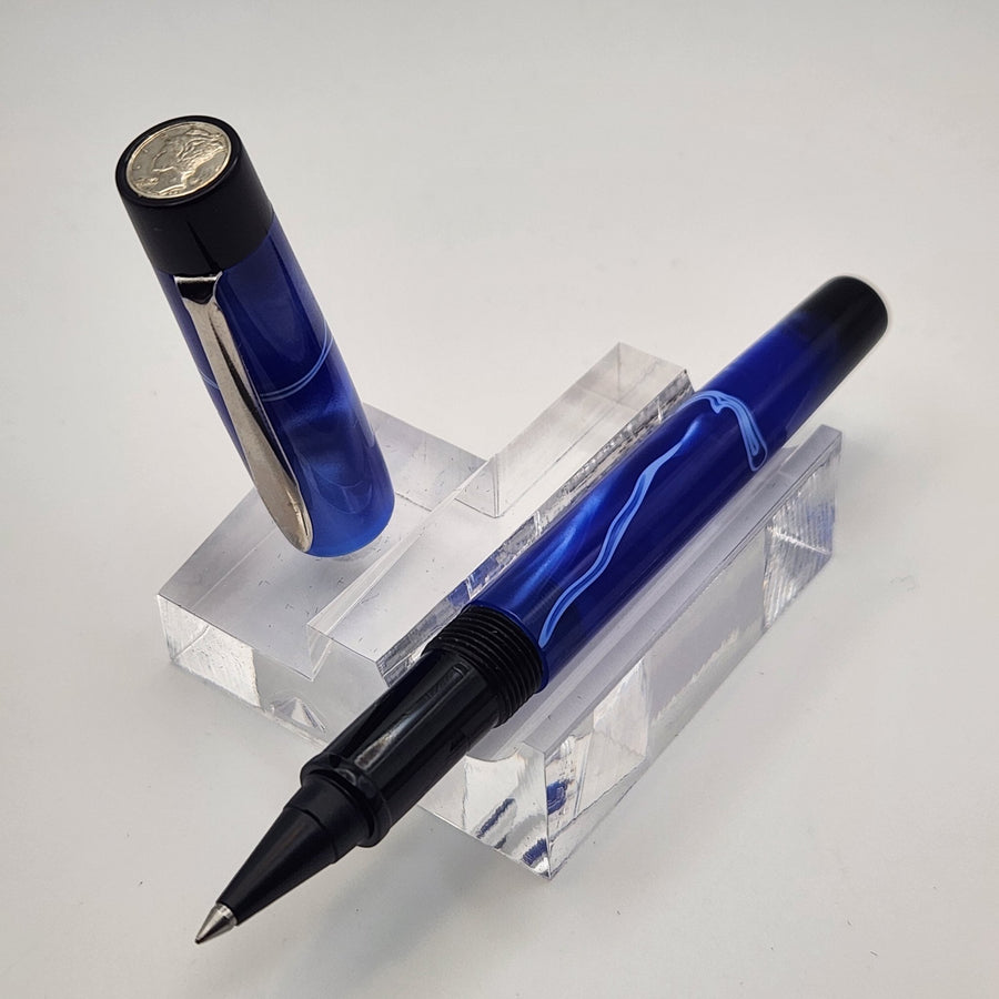 “Blue with White Swirl” - Mercury Convertible Pocket Fountain Pen / Rollerball with clip - DaveDollarCustomPens
