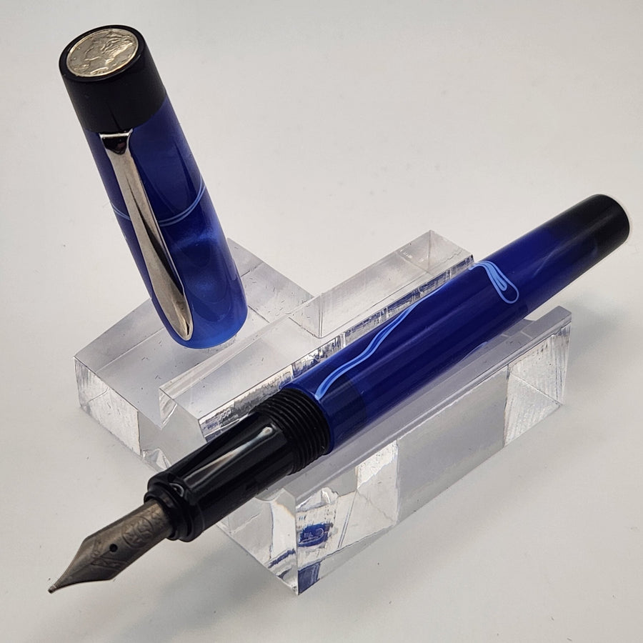 “Blue with White Swirl” - Mercury Convertible Pocket Fountain Pen / Rollerball with clip - DaveDollarCustomPens
