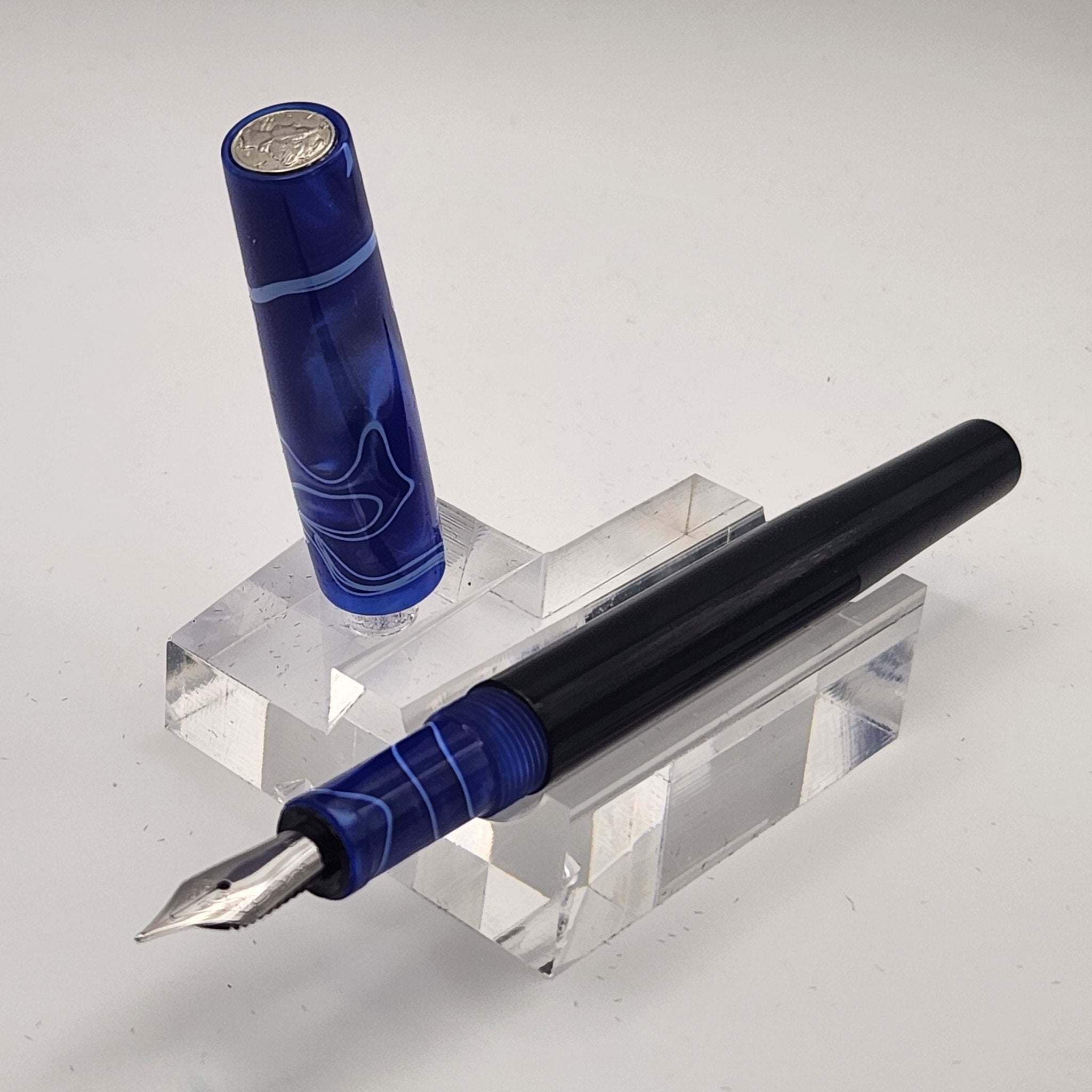 "Blue with White Whirl" - Mercury Convertible Fountain Pen / Rollerball - DaveDollarCustomPens
