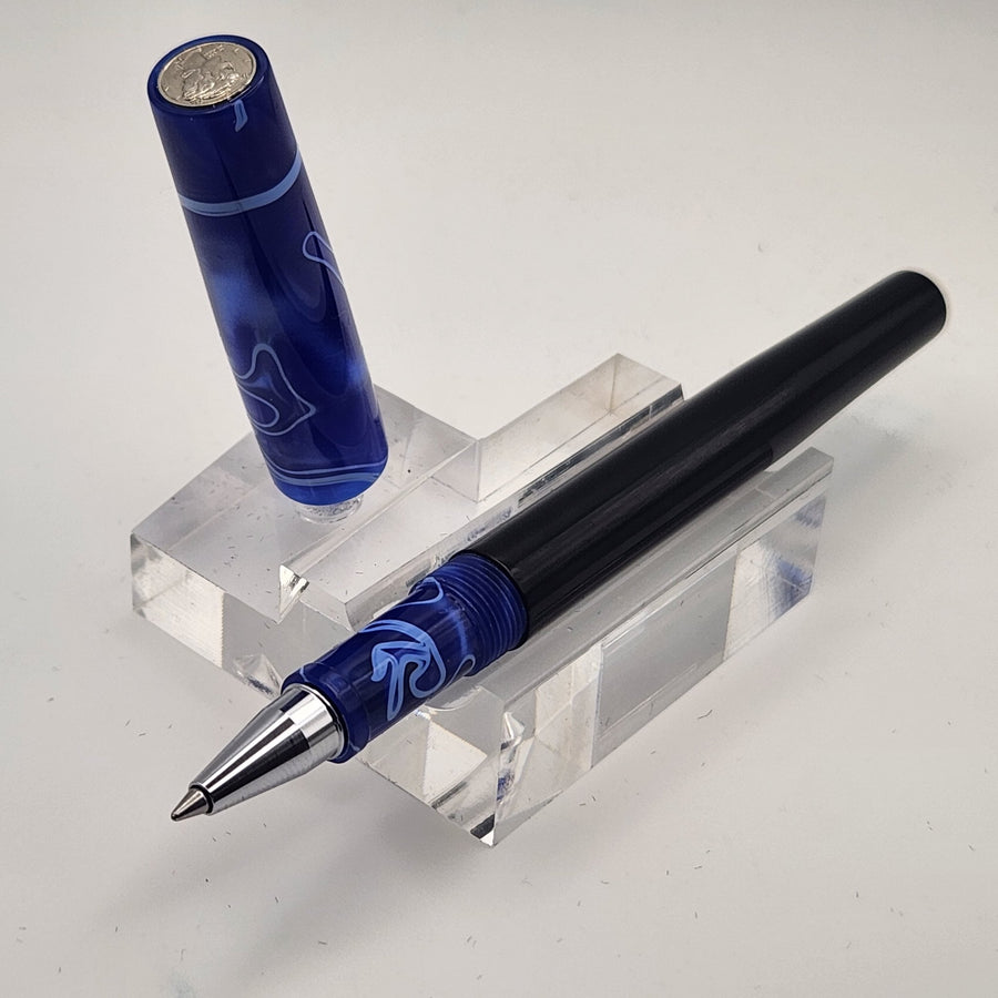 "Blue with White Whirl" - Mercury Convertible Fountain Pen / Rollerball - DaveDollarCustomPens