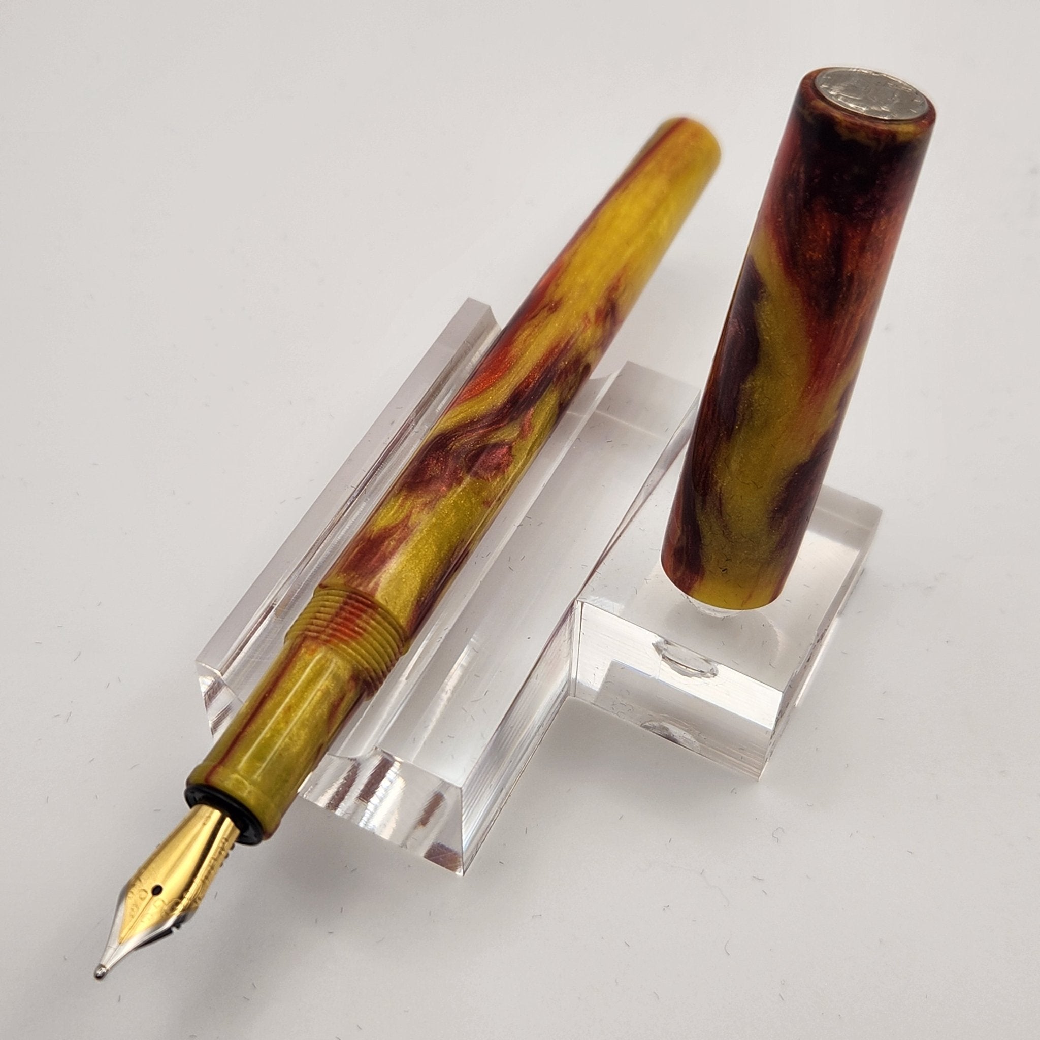 "Brooks Orange and Yellow Special" - Mercury Convertible Fountain Pen / Rollerball - DaveDollarCustomPens