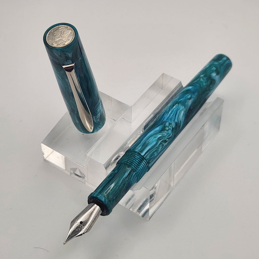 “Brooks Sample Blue" - Mercury Convertible Pocket Fountain Pen / Rollerball with clip - DaveDollarCustomPens