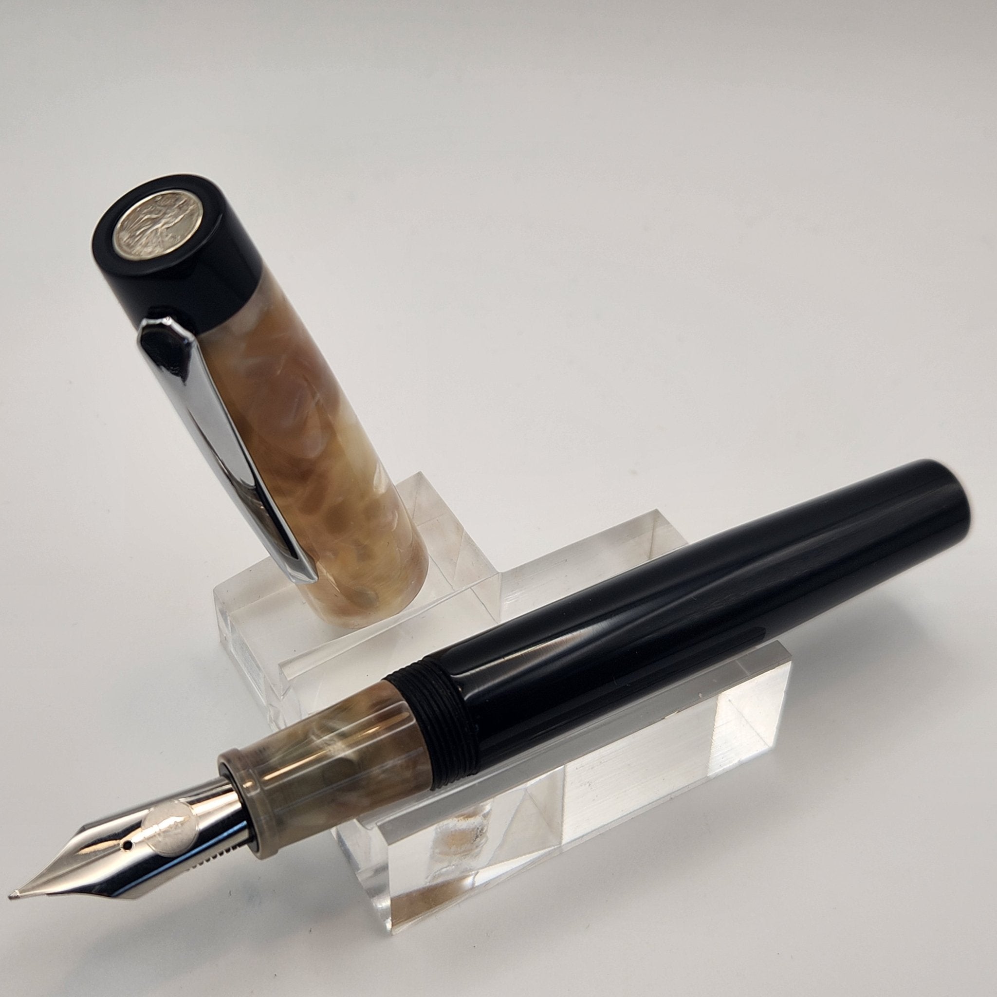 "Conway Opal" and Black Acrylic - Liberty Fountain Pen - 8 Nib with clip - DaveDollarCustomPens