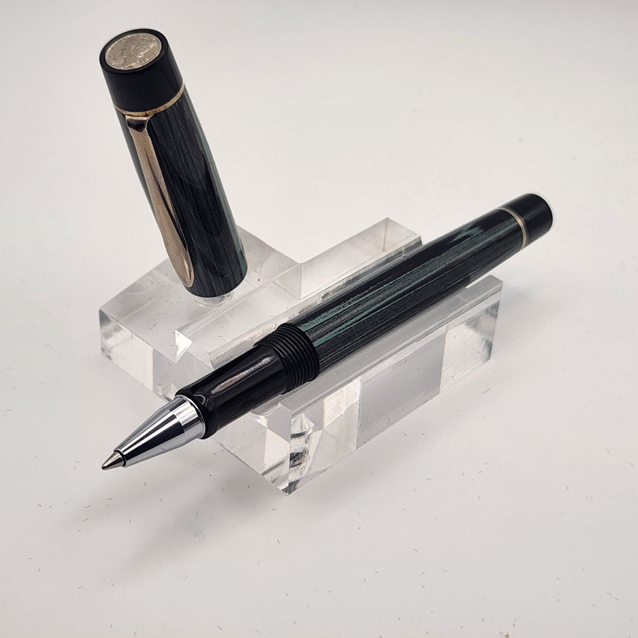 "Pale Green & Black" - Mercury Convertible Pocket Fountain Pen / Rollerball with clip - DaveDollarCustomPens