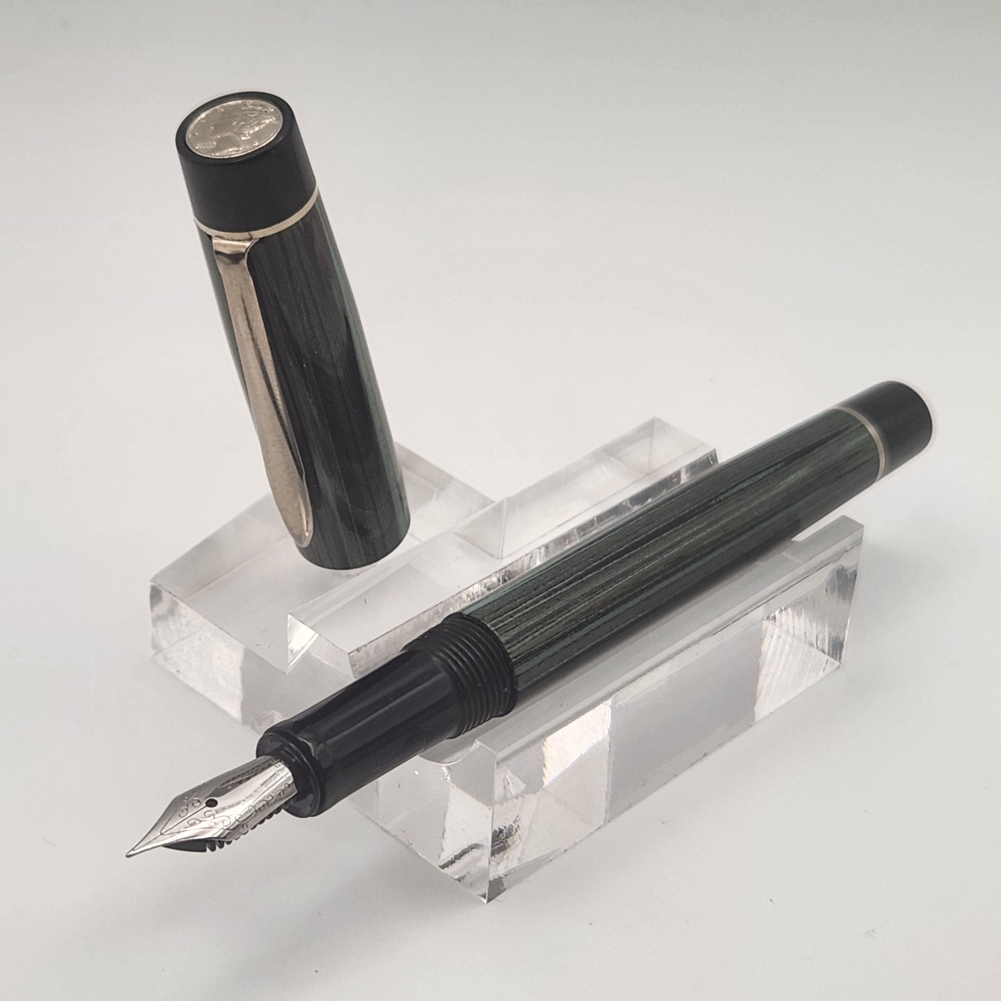 "Pale Green & Black" - Mercury Convertible Pocket Fountain Pen / Rollerball with clip - DaveDollarCustomPens