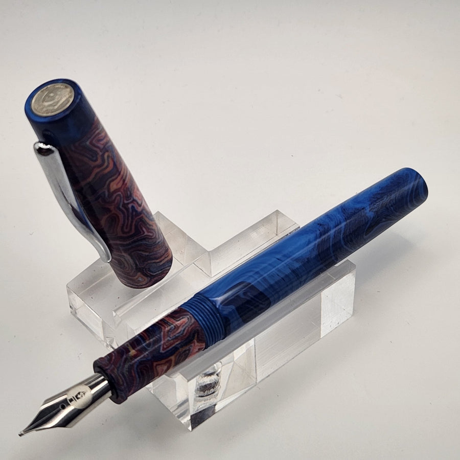 "Picasso" Micarta & Juma Gem "Blue" - IKE Fountain Pen with clip - DaveDollarCustomPens