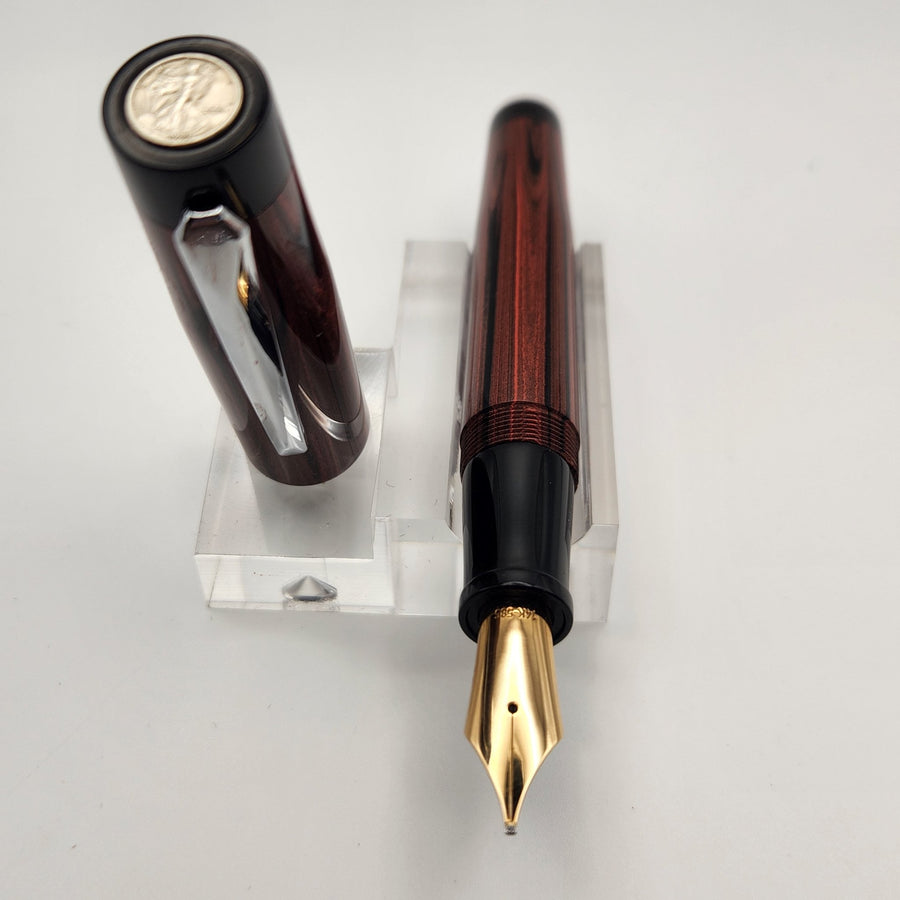 "Strawberry & Black Ebonite" - Liberty Fountain Pen with Clip #8 Nib - DaveDollarCustomPens