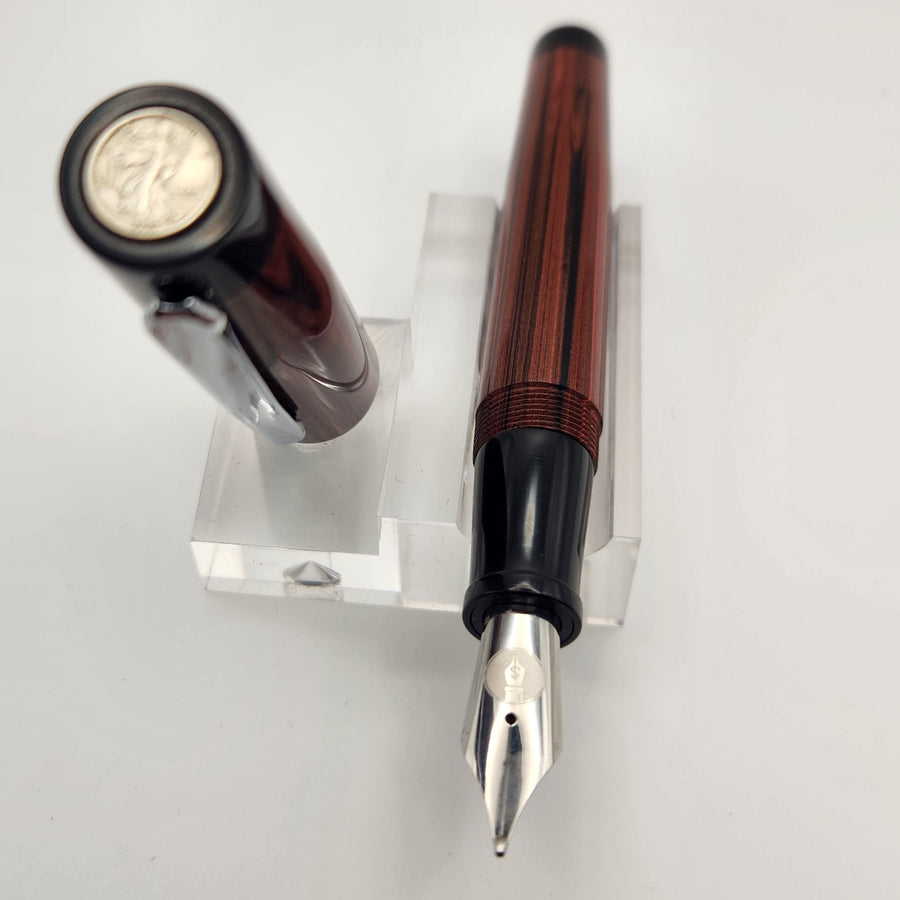 "Strawberry & Black Ebonite" - Liberty Fountain Pen with Clip #8 Nib - DaveDollarCustomPens