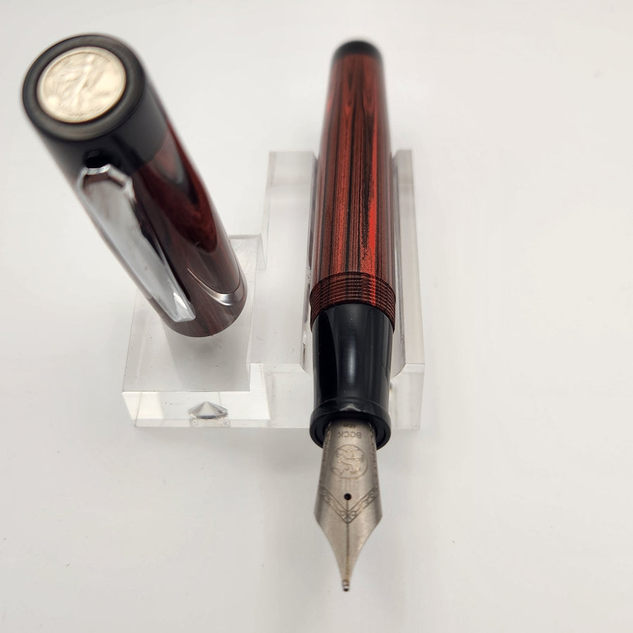 "Strawberry & Black Ebonite" - Liberty Fountain Pen with Clip #8 Nib - DaveDollarCustomPens