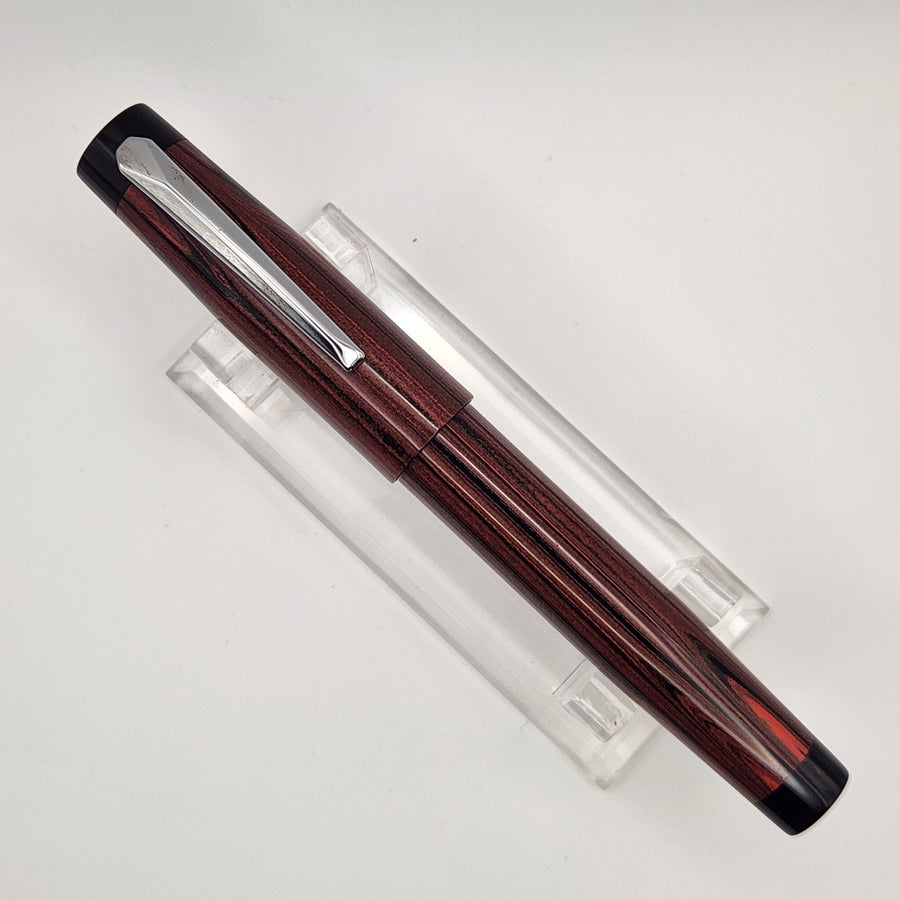 "Strawberry & Black Ebonite" - Liberty Fountain Pen with Clip #8 Nib - DaveDollarCustomPens
