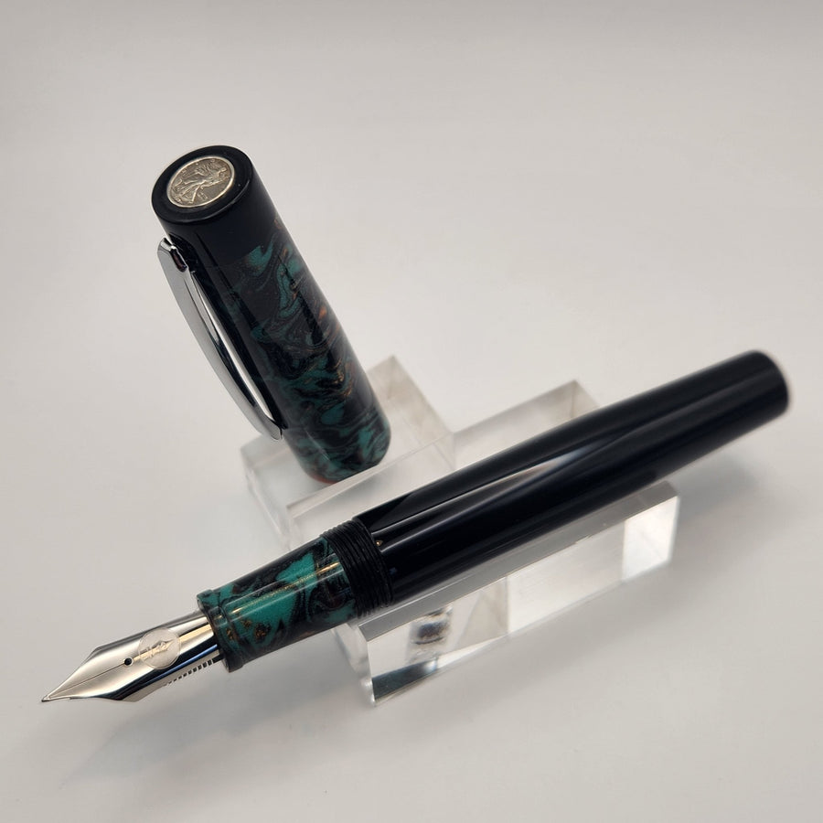 "Teal & Copper" and Black Acrylic - Liberty Fountain Pen - 8 Nib with clip - DaveDollarCustomPens
