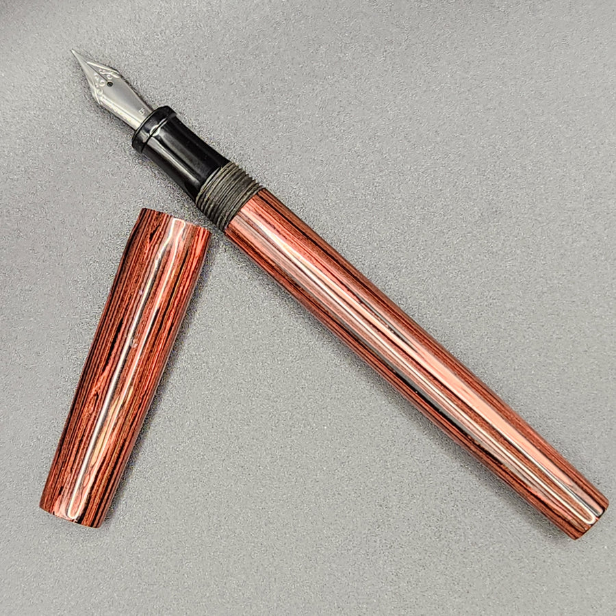 Long Mercury Pocket Fountain Pen - “Strawberry & Black" Ebonite