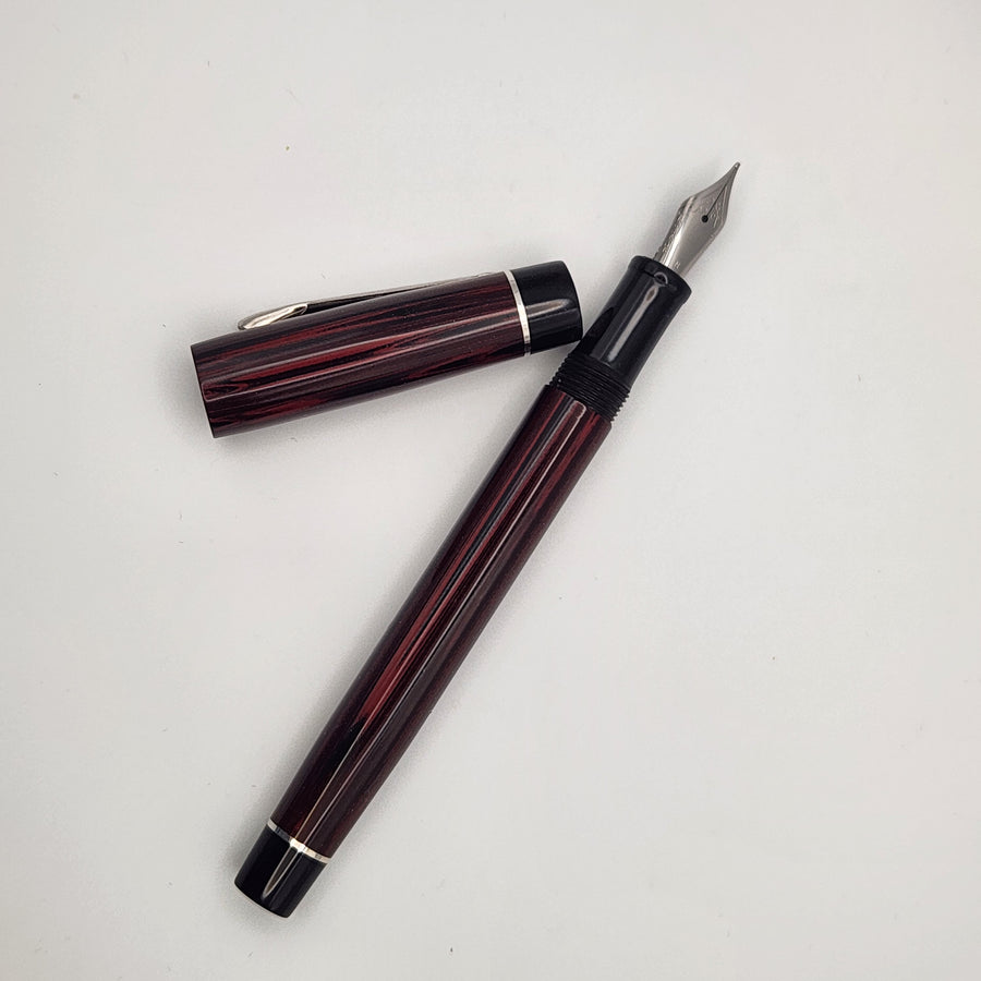 Long Mercury Pocket Fountain Pen - “Strawberry & Black" Ebonite with clip