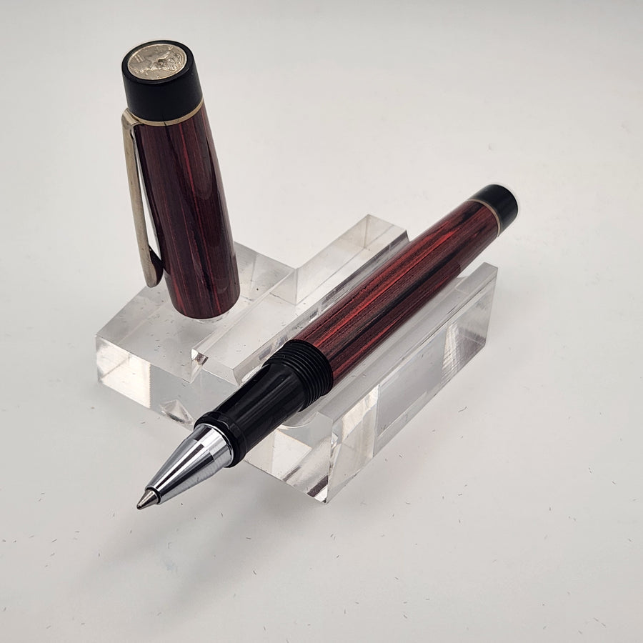 "Strawberry & Black Ebonite" - Mercury Pocket Fountain Pen with clip