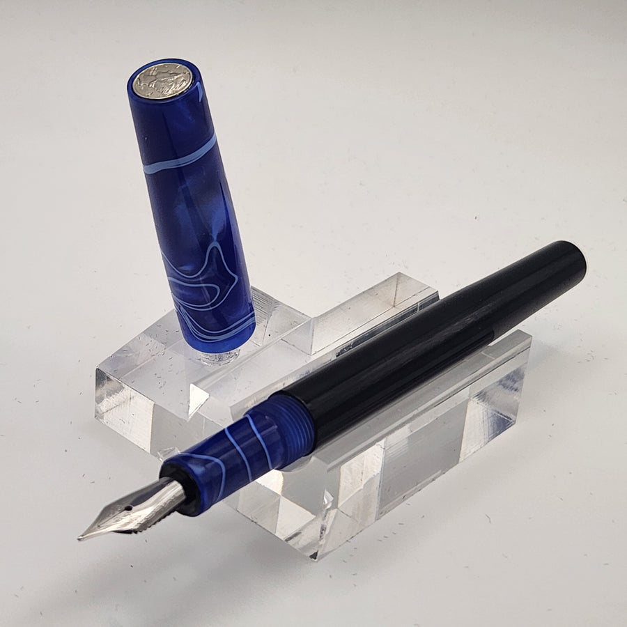 "Blue with White Whirl" - Mercury Convertible Fountain Pen / Rollerball