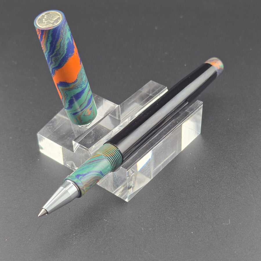 “Blue, Orange & Green” Ebonite - Mercury Convertible Fountain Pen / Rollerball
