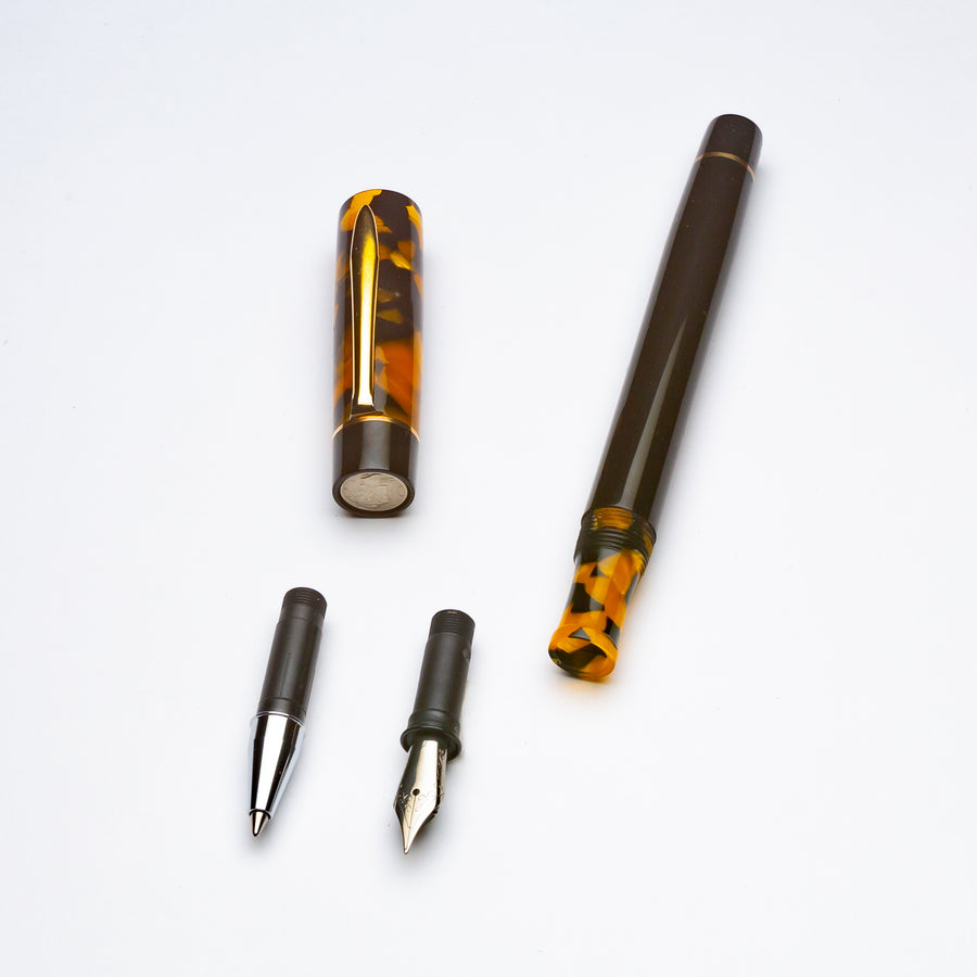 Long Mercury Pocket Fountain Pen - Conway Honey Noir and Ebonite with clip