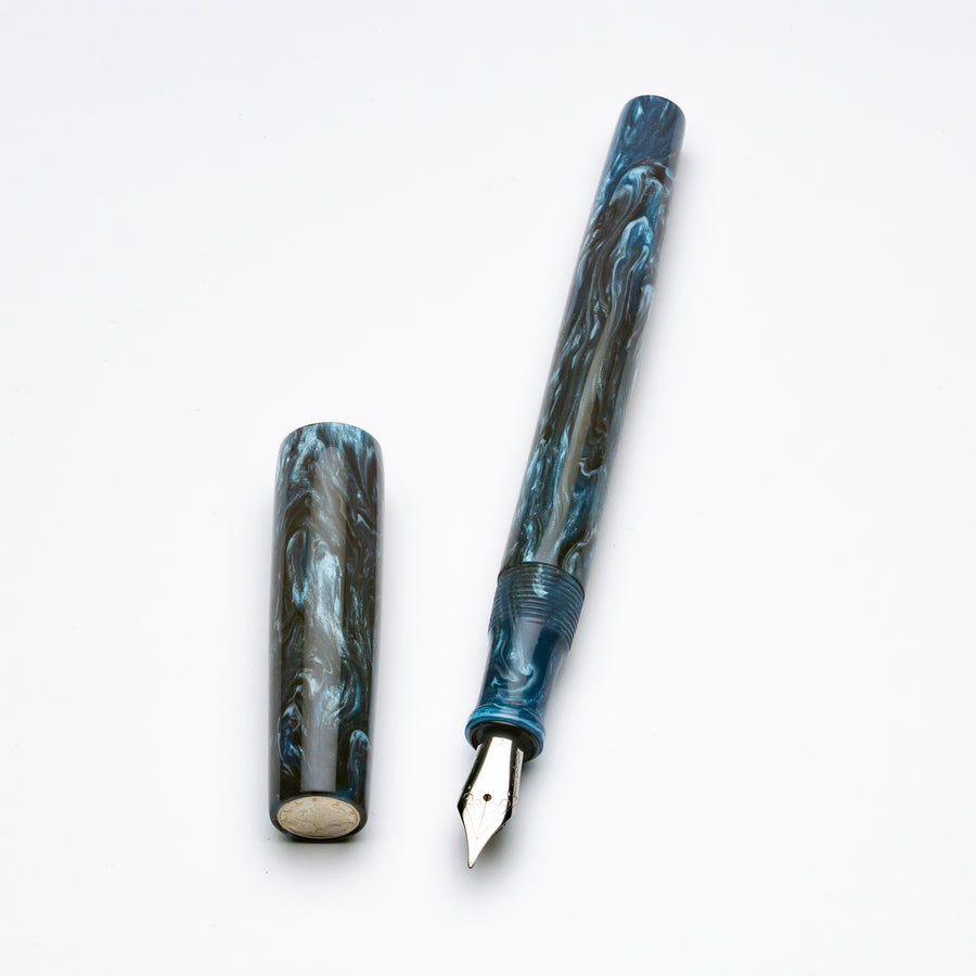 Long Mercury Pocket Fountain Pen - Blue Swirl Diamondcast