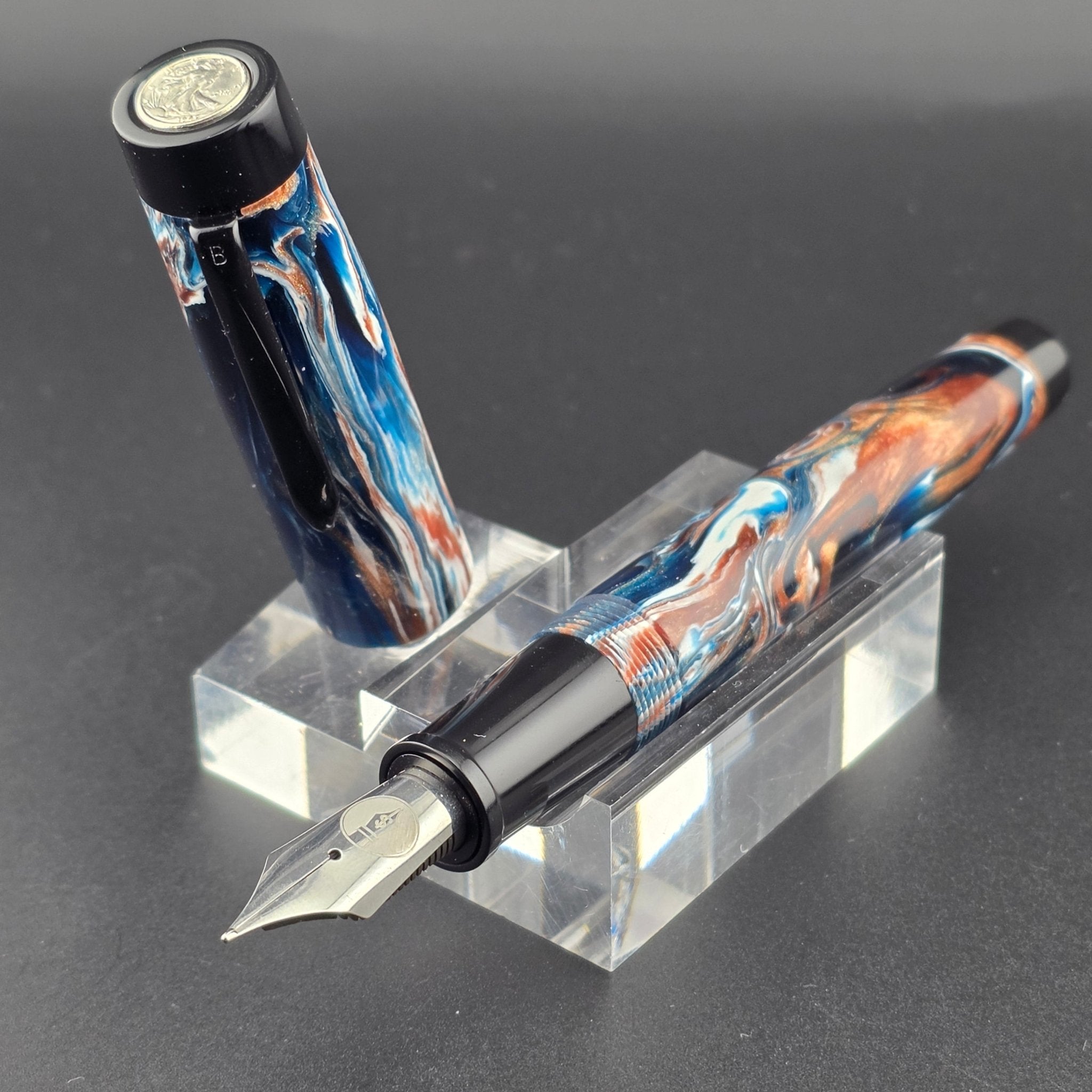 "Achilles Teal" - Liberty Fountain Pen with clip - 8 Nib - DaveDollarCustomPens
