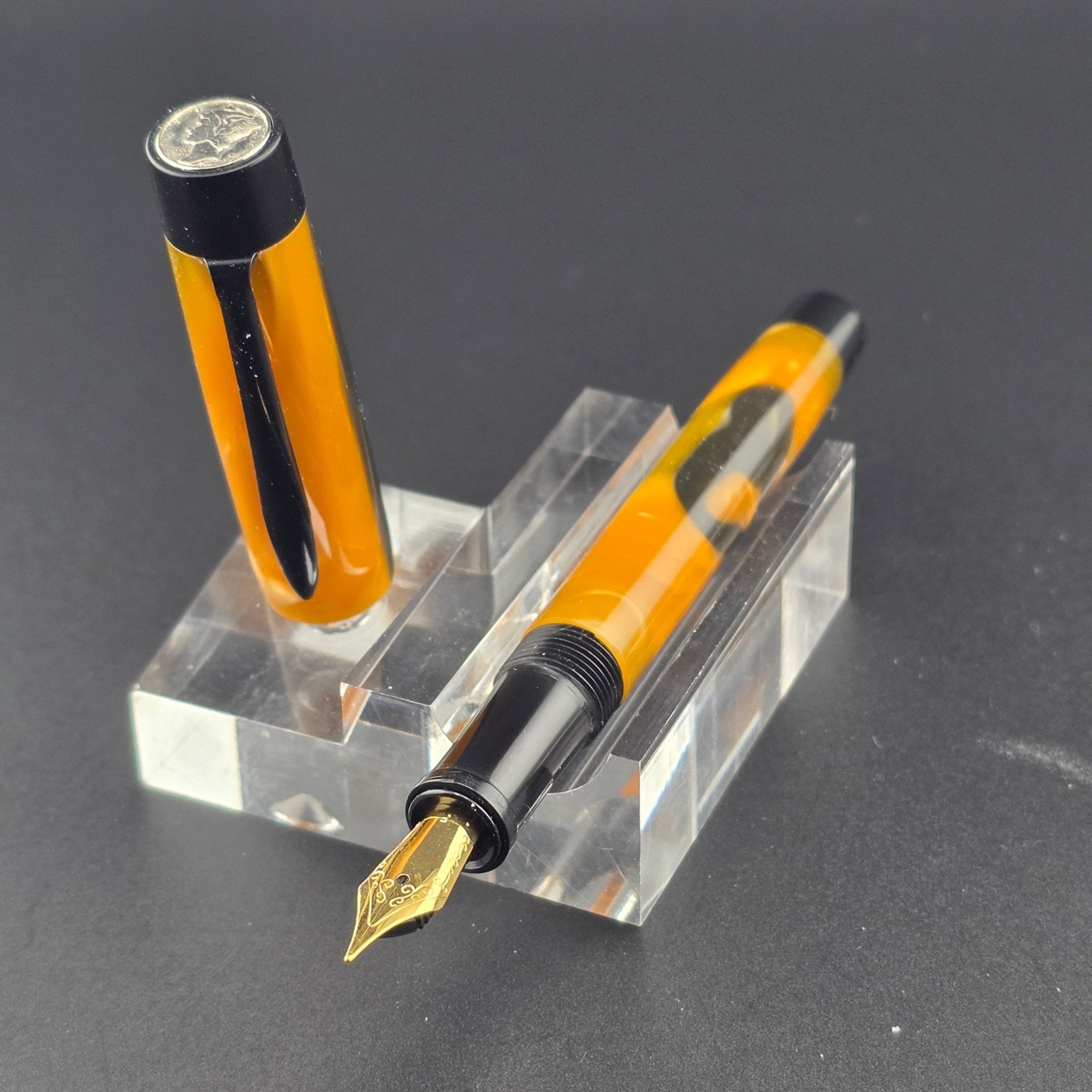 “Bexley Amber & Black” - Pocket Mercury Convertible Fountain Pen / Rollerball with clip - DaveDollarCustomPens
