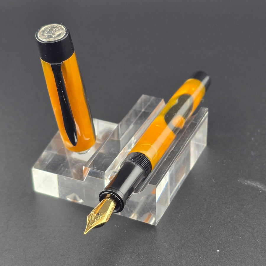 “Bexley Amber & Black” - Pocket Mercury Convertible Fountain Pen / Rollerball with clip - DaveDollarCustomPens