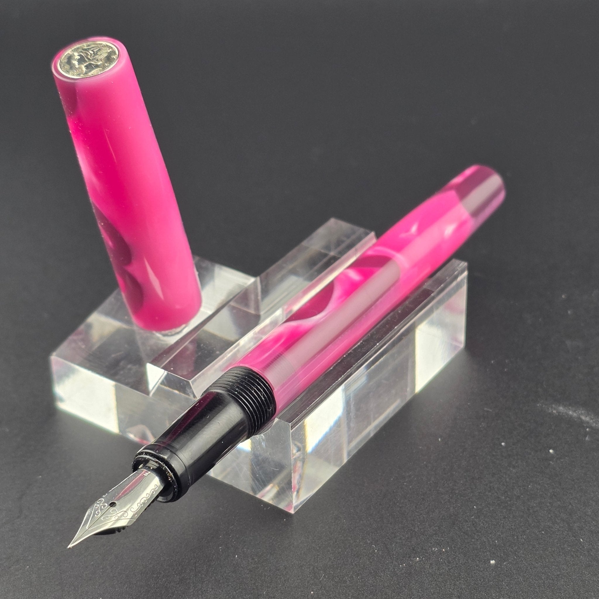 “Bexley Pink Ribbons” - Mercury Convertible Fountain Pen / Rollerball - DaveDollarCustomPens
