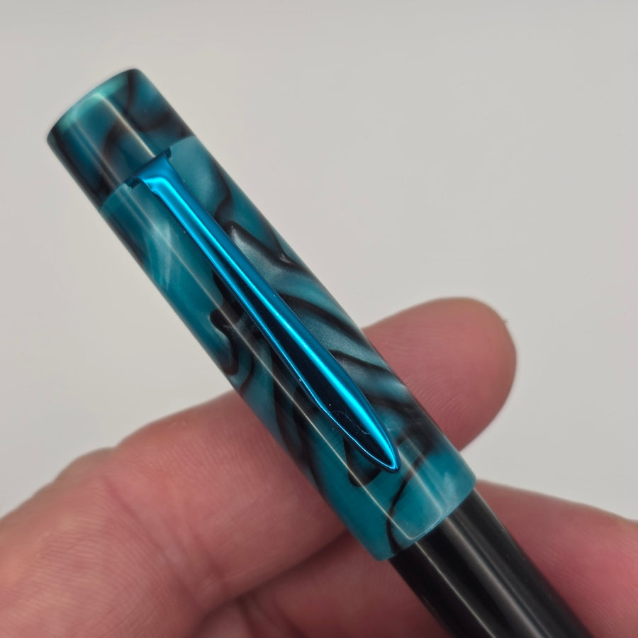 "Blue and Black Acrylic and Black Ebonite" - Mercury Convertible Fountain Pen / Rollerball - DaveDollarCustomPens