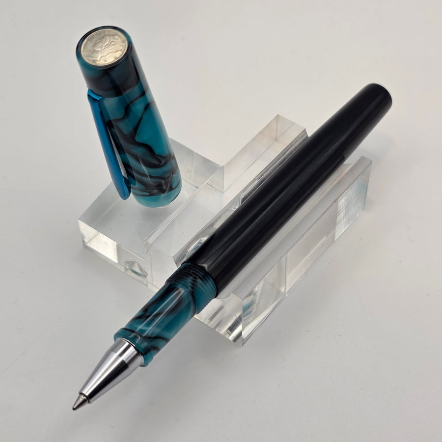 "Blue and Black Acrylic and Black Ebonite" - Mercury Convertible Fountain Pen / Rollerball - DaveDollarCustomPens