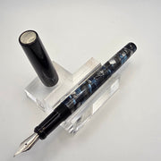 "Blue & Silver Crushed Cellulose Acetate" - Mercury Convertible Fountain Pen / Rollerball - DaveDollarCustomPens