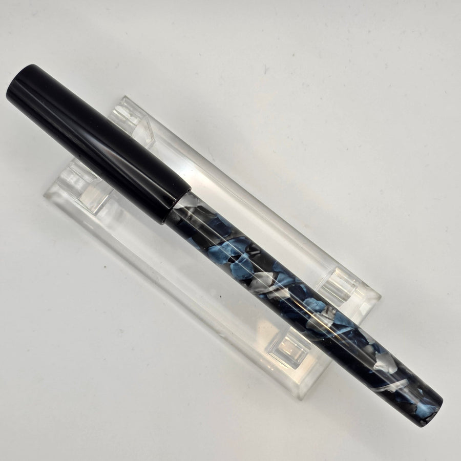"Blue & Silver Crushed Cellulose Acetate" - Mercury Convertible Fountain Pen / Rollerball - DaveDollarCustomPens