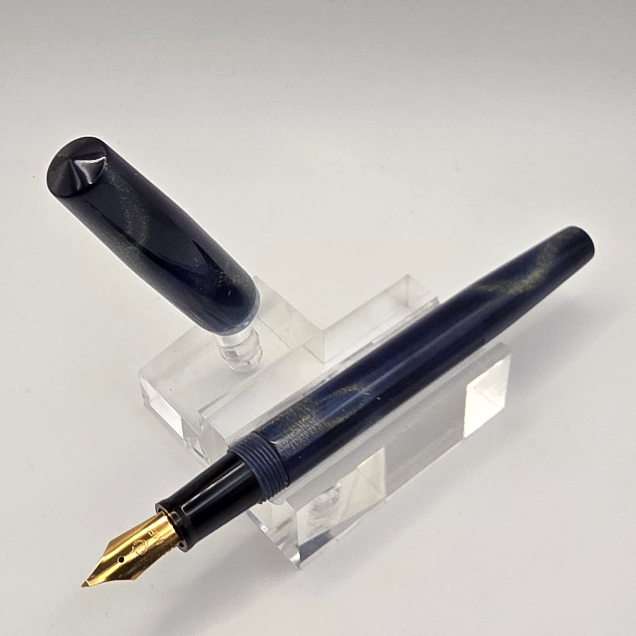 "Blue with Gold Ribbons" - Fude Freedom fountain pen body - DaveDollarCustomPens