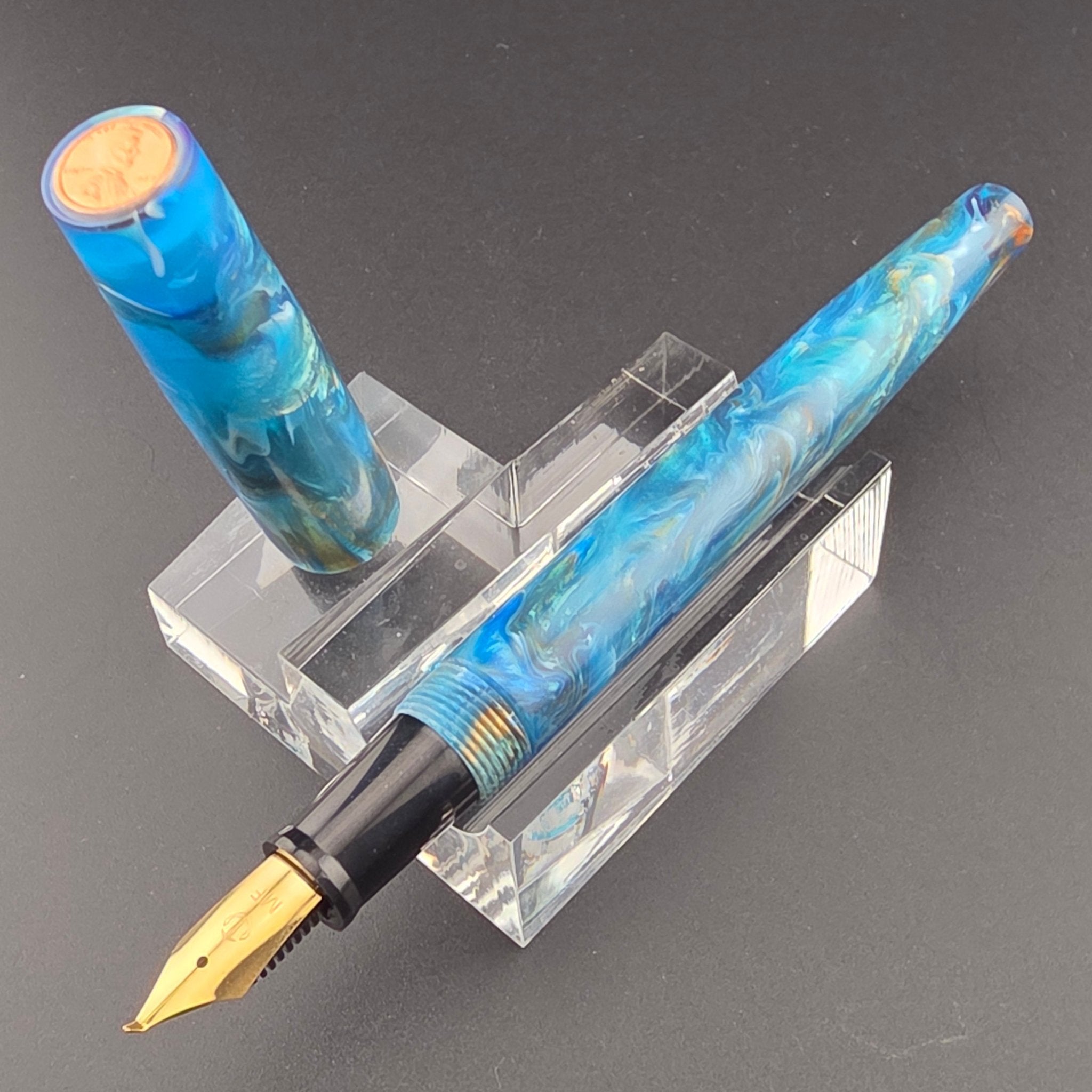 "Golden Azure" - Freedom Convertible Fountain Pen - DaveDollarCustomPens
