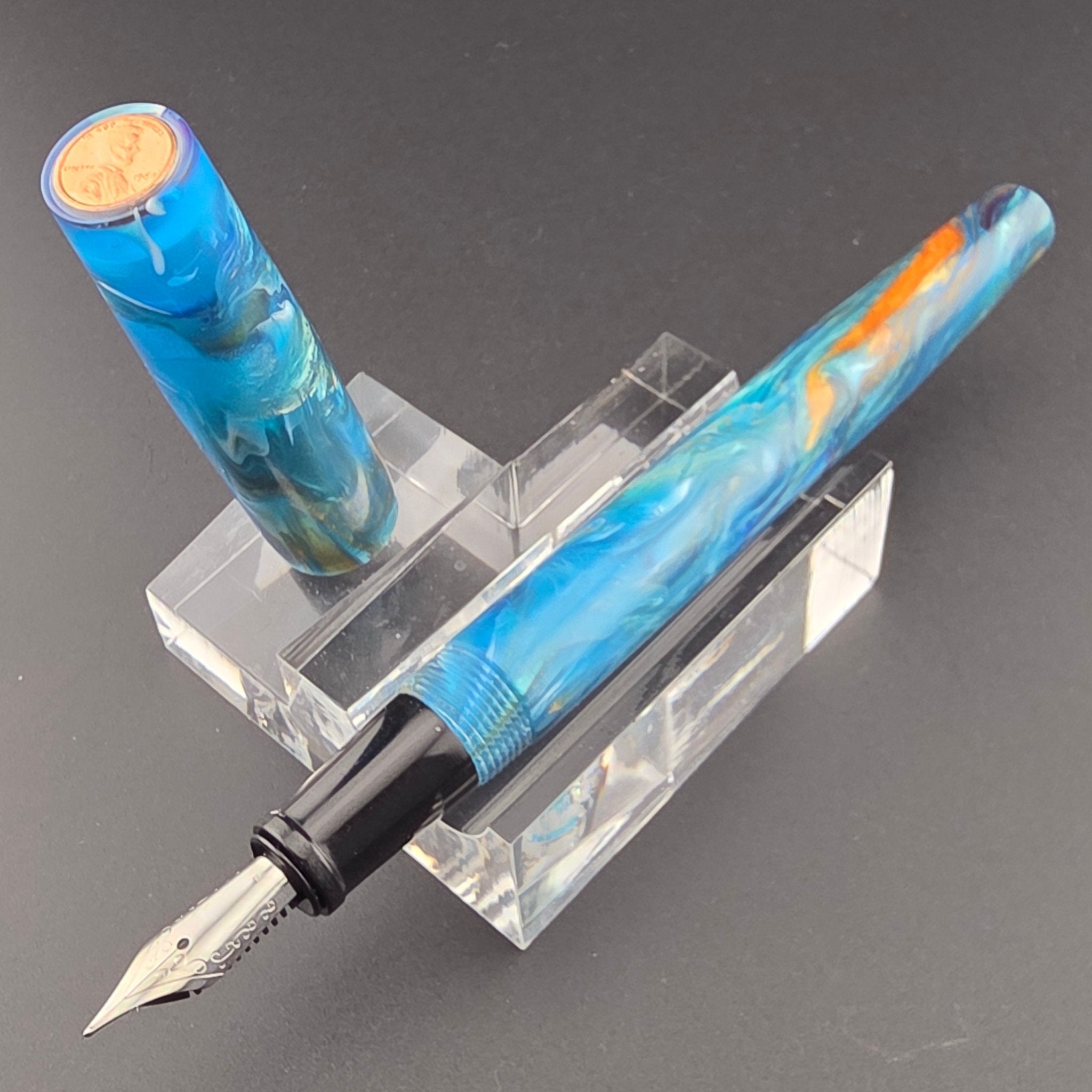 "Golden Azure" - Freedom Convertible Fountain Pen - DaveDollarCustomPens