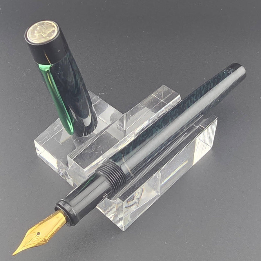 “Green & Black Celluloid” - Mercury Convertible Fountain Pen / Rollerball with clip - DaveDollarCustomPens