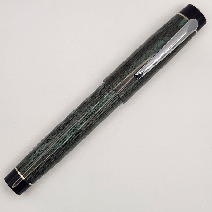 Liberty Fountain Pen - Pale Green & Black Ebonite with Clip and #8 Nib - DaveDollarCustomPens