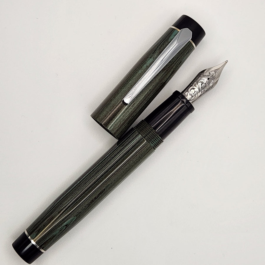 Liberty Fountain Pen - Pale Green & Black Ebonite with Clip and #8 Nib - DaveDollarCustomPens