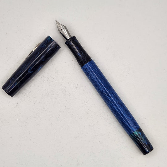 Mercury Convertible Fountain Pen / Rollerball - Blue Swirl Juma with clip - DaveDollarCustomPens