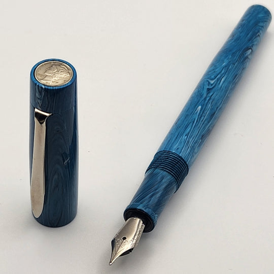 Mercury Convertible Pocket Fountain Pen / Rollerball - Blue Swirl Juma - clip - DaveDollarCustomPens