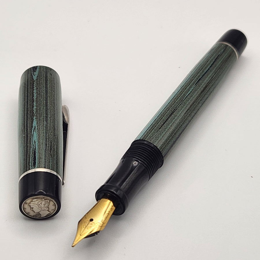 Mercury Convertible Pocket Fountain Pen / Rollerball - Green 8 - swirl Ebonite with clip (a) - DaveDollarCustomPens