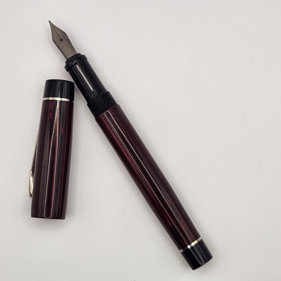 Mercury Pocket Fountain Pen - Strawberry & Black Ebonite with clip (b) - DaveDollarCustomPens