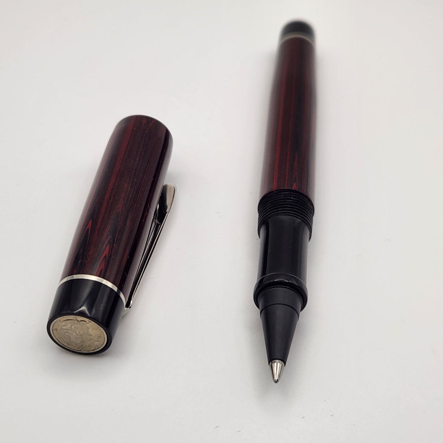 Mercury Pocket Fountain Pen - Strawberry & Black Ebonite with clip (b) - DaveDollarCustomPens