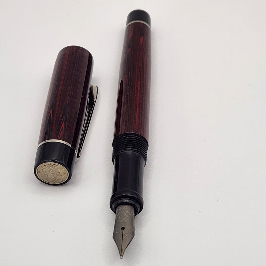 Mercury Pocket Fountain Pen - Strawberry & Black Ebonite with clip (b) - DaveDollarCustomPens