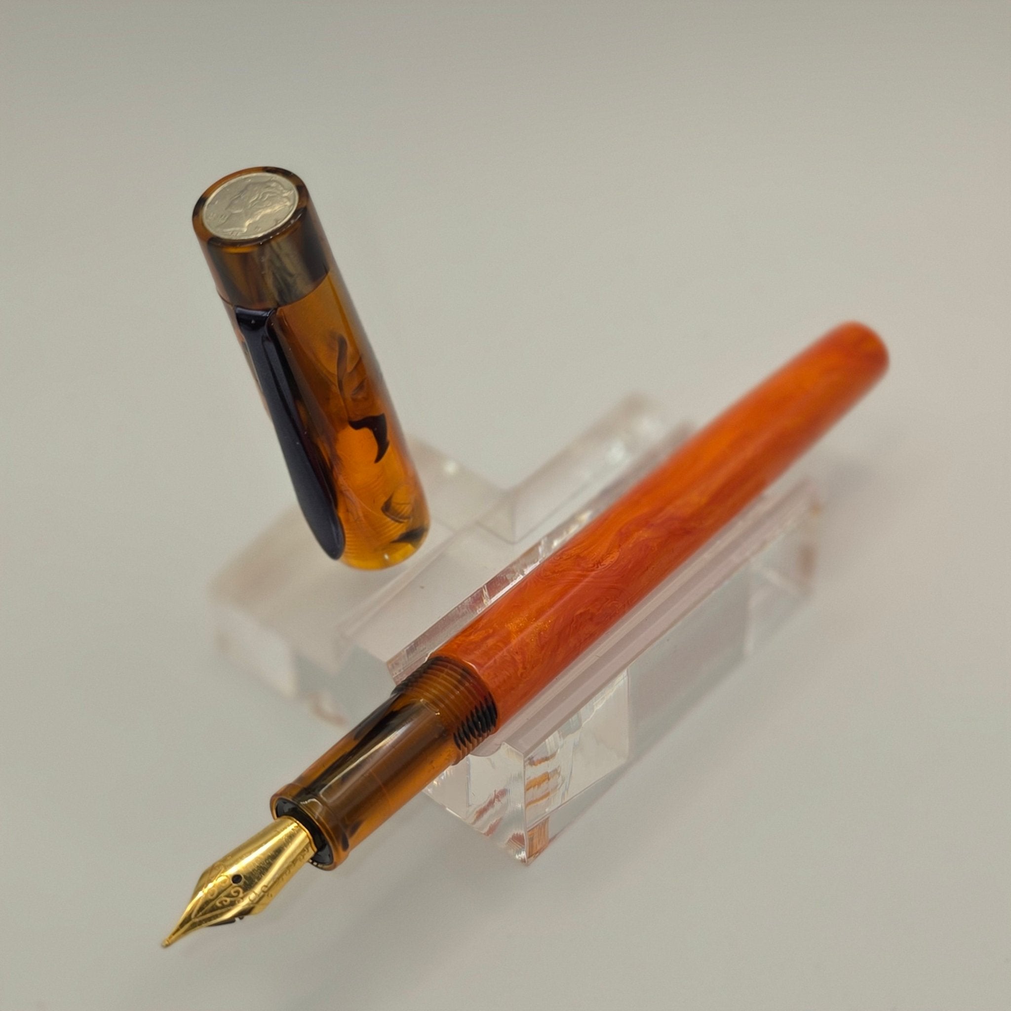 "Orange & Black Acrylic and Tripple - Orange" - Mercury Convertible Fountain Pen / Rollerball with clip - DaveDollarCustomPens