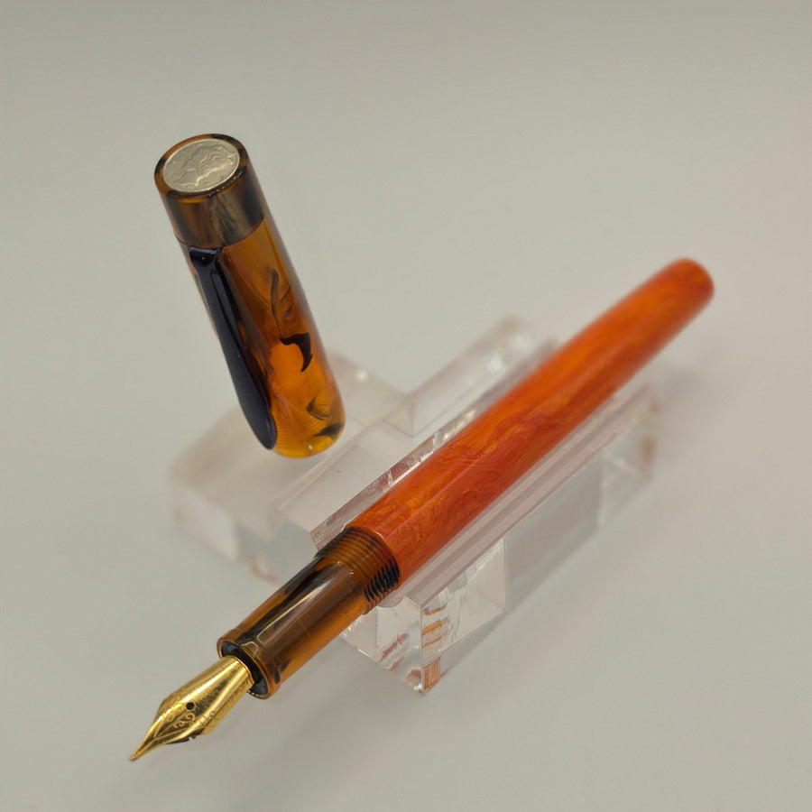 "Orange & Black Acrylic and Tripple - Orange" - Mercury Convertible Fountain Pen / Rollerball with clip - DaveDollarCustomPens
