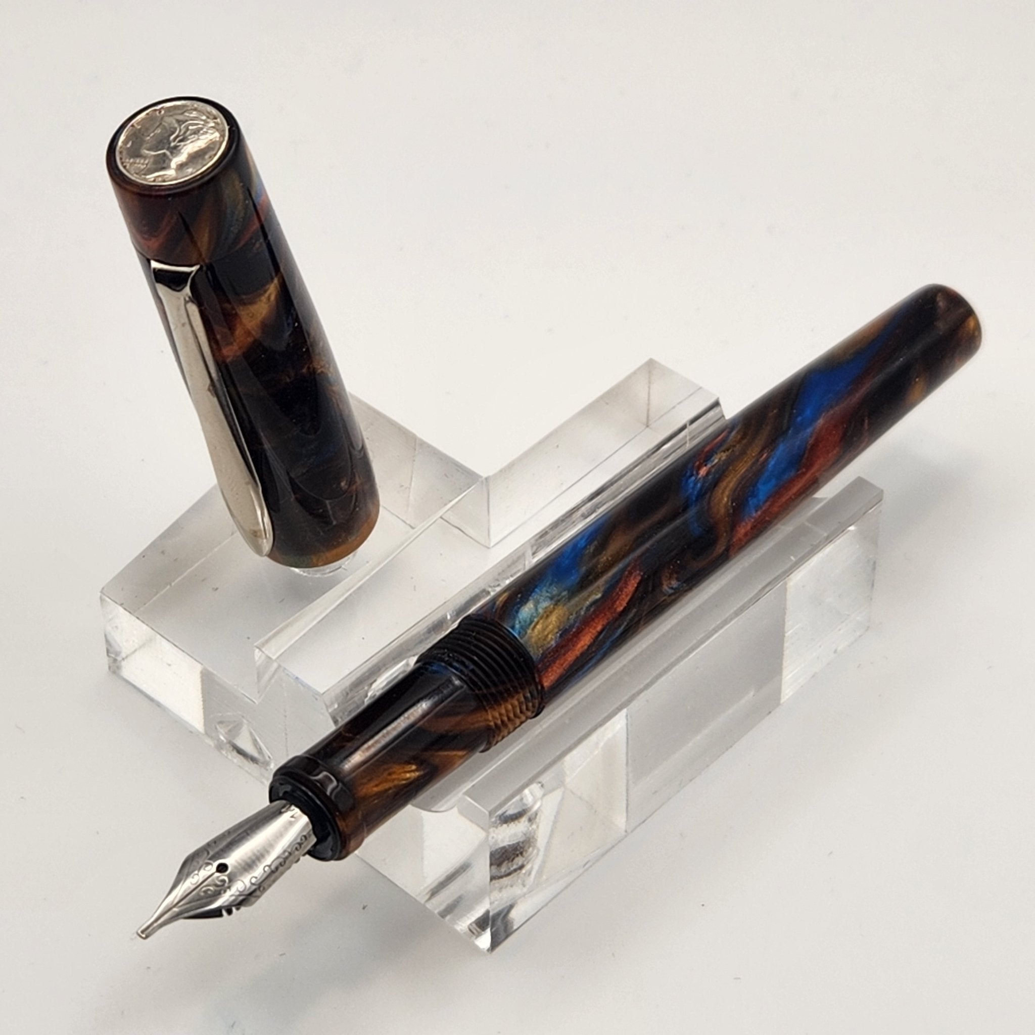 “Peacock Springs” - Mercury Convertible Pocket Fountain Pen / Rollerball with clip - DaveDollarCustomPens