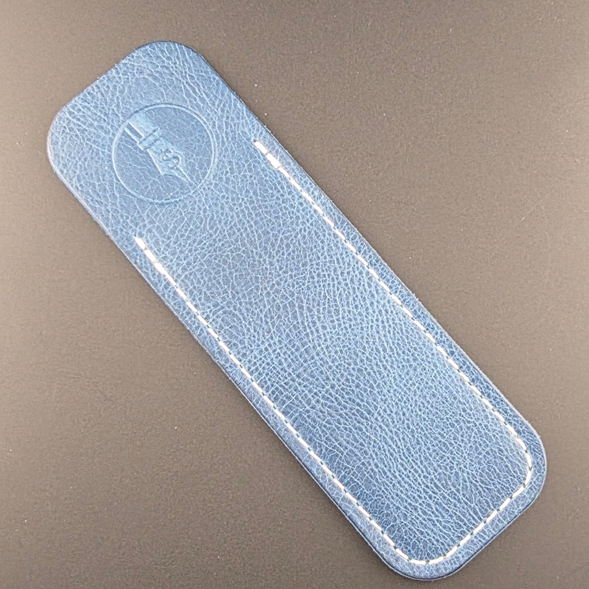 Pocket Pen Length - Blue Glossy Leather Pen Sleeve - DaveDollarCustomPens