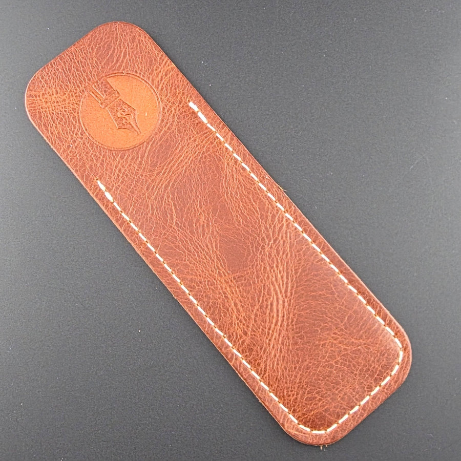 Pocket Pen Length - Cognac Glossy Leather Pen Sleeve - DaveDollarCustomPens